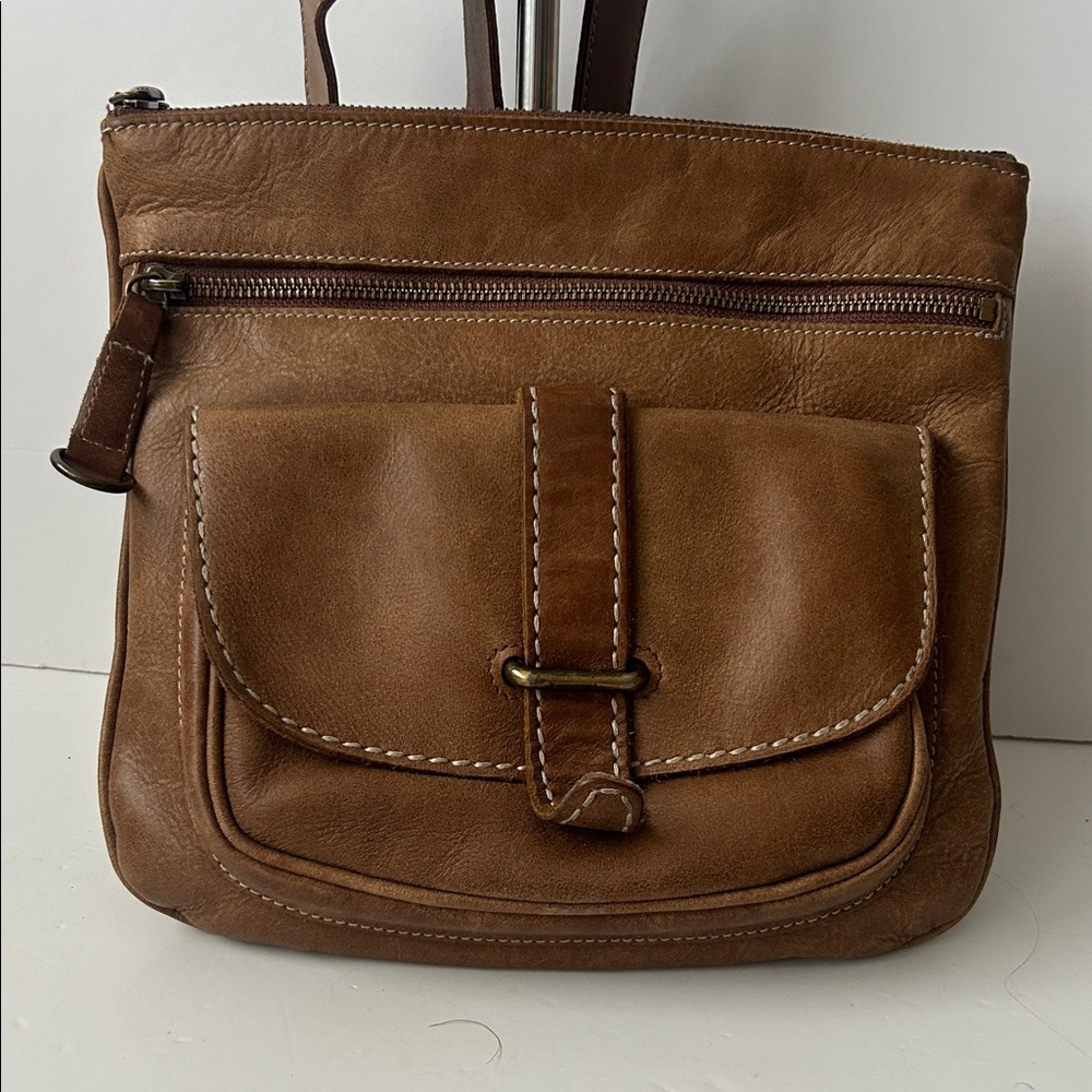 Roots Tribe  Brown Leather Crossbody Bag Boho Coastal Grandma Made in Canada